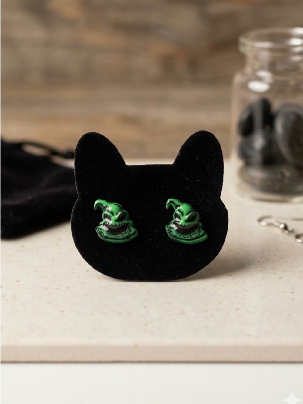 Green boogie man inspired stud earrings
